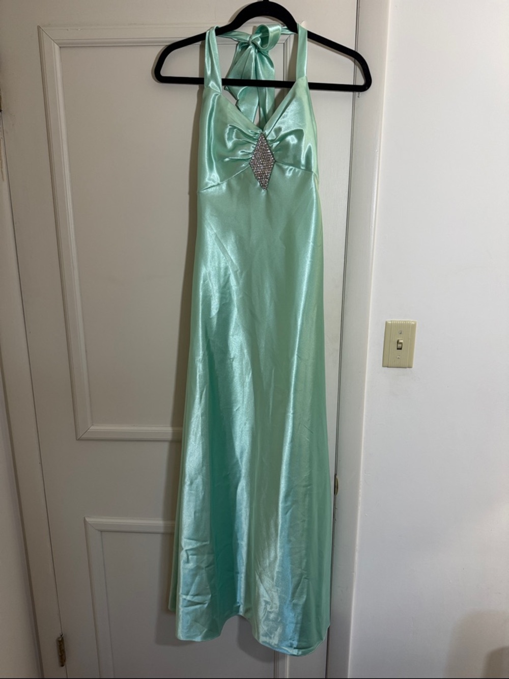 Vintage Y2K Jessica McClintock Gunne Sax Mint Satin-feel Halter Maxi Dress - Picture 3 of 8